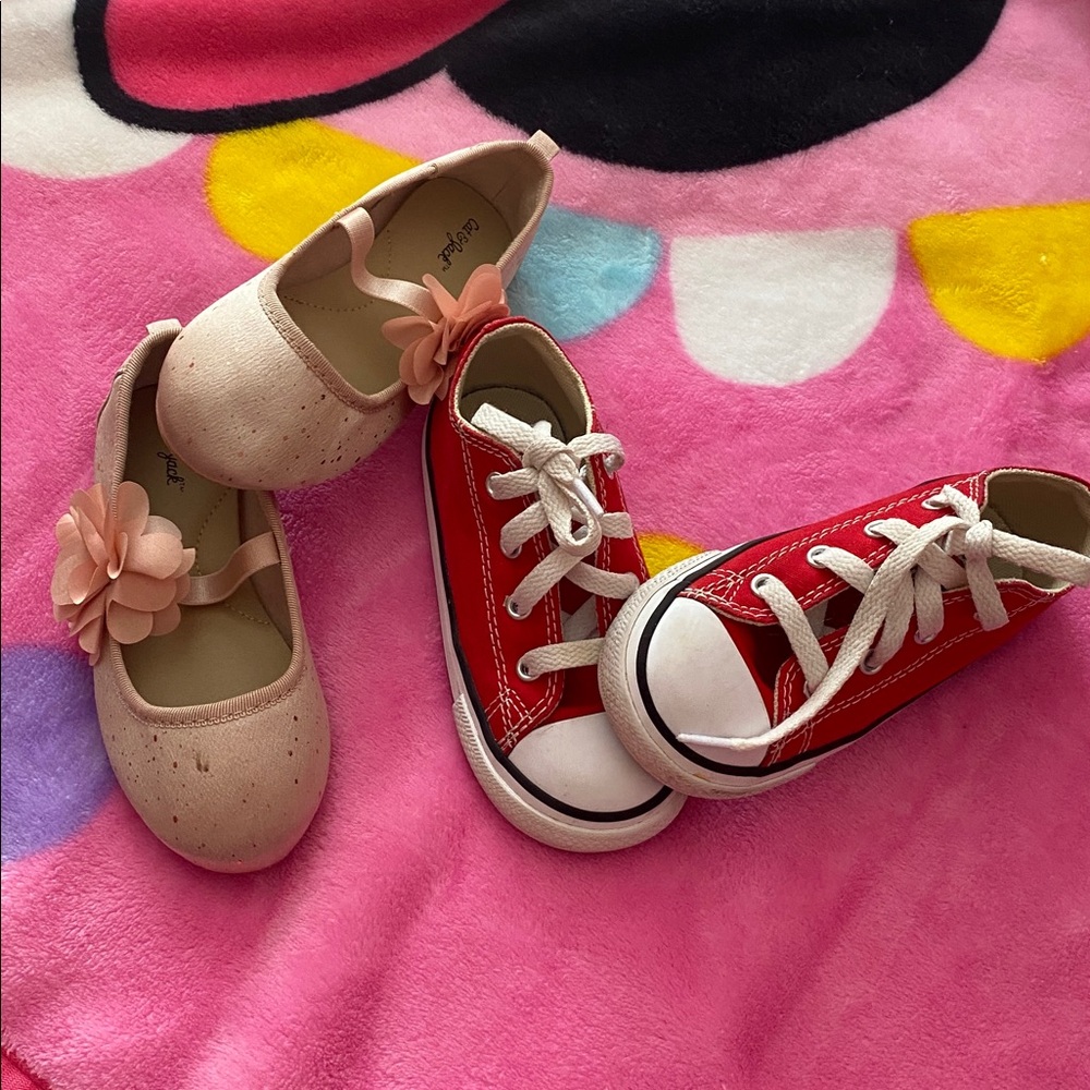 Converse Kids Red Canvas Sneakers with Pink Floral Mary Janes